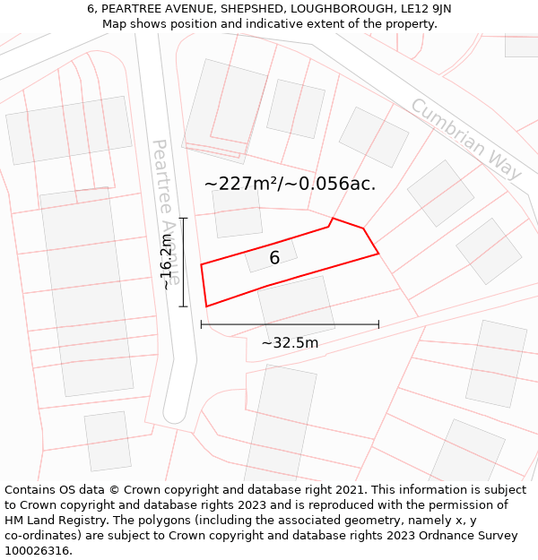 6, PEARTREE AVENUE, SHEPSHED, LOUGHBOROUGH, LE12 9JN: Plot and title map