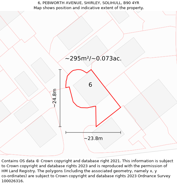 6, PEBWORTH AVENUE, SHIRLEY, SOLIHULL, B90 4YR: Plot and title map