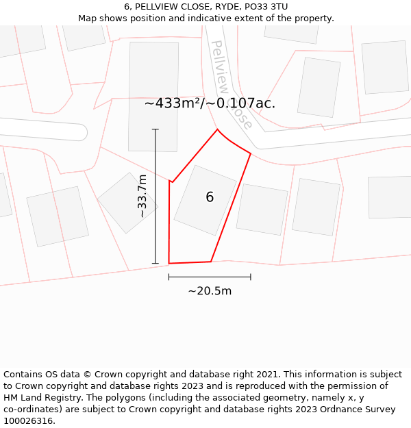 6, PELLVIEW CLOSE, RYDE, PO33 3TU: Plot and title map
