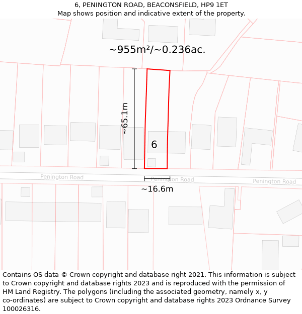 6, PENINGTON ROAD, BEACONSFIELD, HP9 1ET: Plot and title map