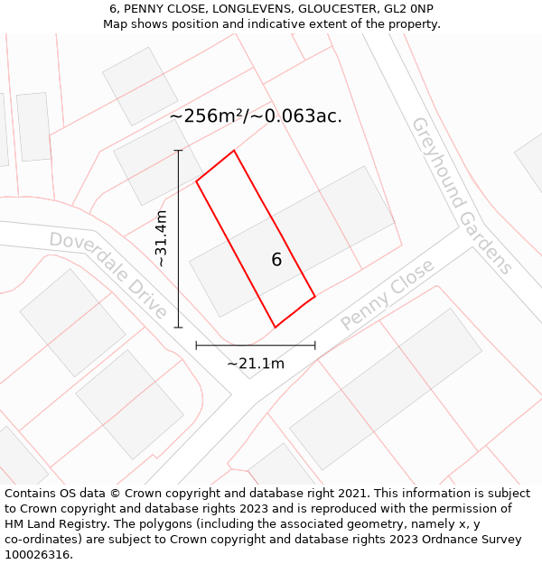 6, PENNY CLOSE, LONGLEVENS, GLOUCESTER, GL2 0NP: Plot and title map