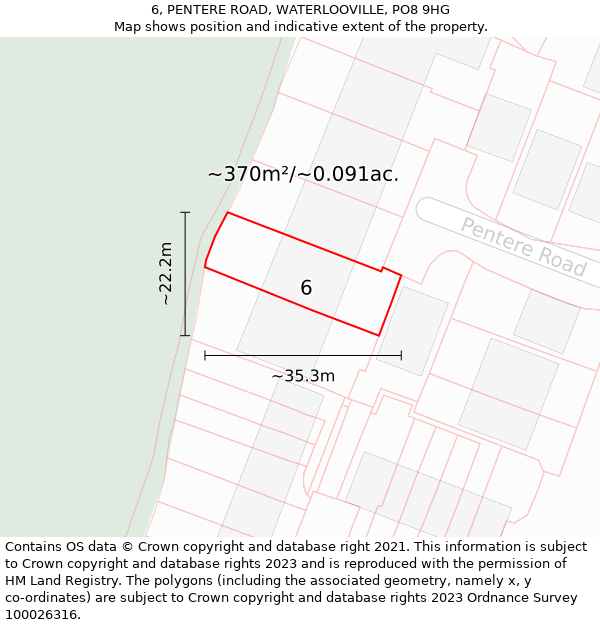 6, PENTERE ROAD, WATERLOOVILLE, PO8 9HG: Plot and title map