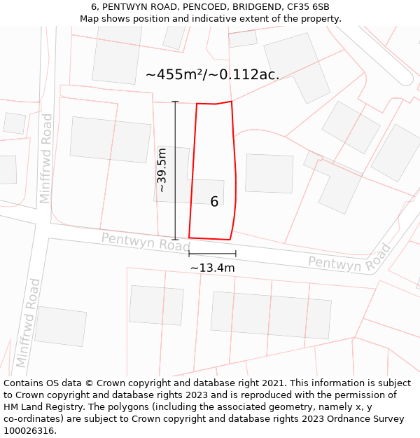 6, PENTWYN ROAD, PENCOED, BRIDGEND, CF35 6SB: Plot and title map