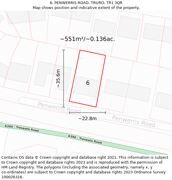 6, PENWERRIS ROAD, TRURO, TR1 3QR: Plot and title map