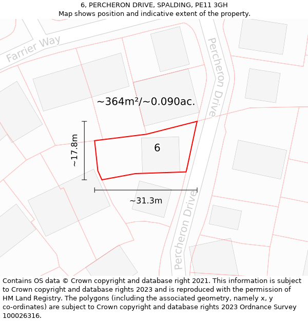 6, PERCHERON DRIVE, SPALDING, PE11 3GH: Plot and title map