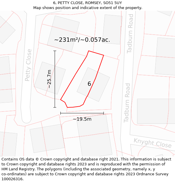 6, PETTY CLOSE, ROMSEY, SO51 5UY: Plot and title map