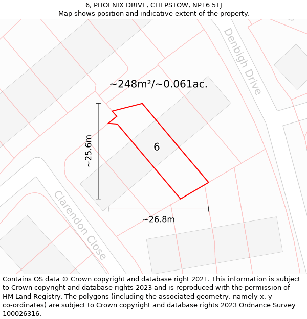 6, PHOENIX DRIVE, CHEPSTOW, NP16 5TJ: Plot and title map