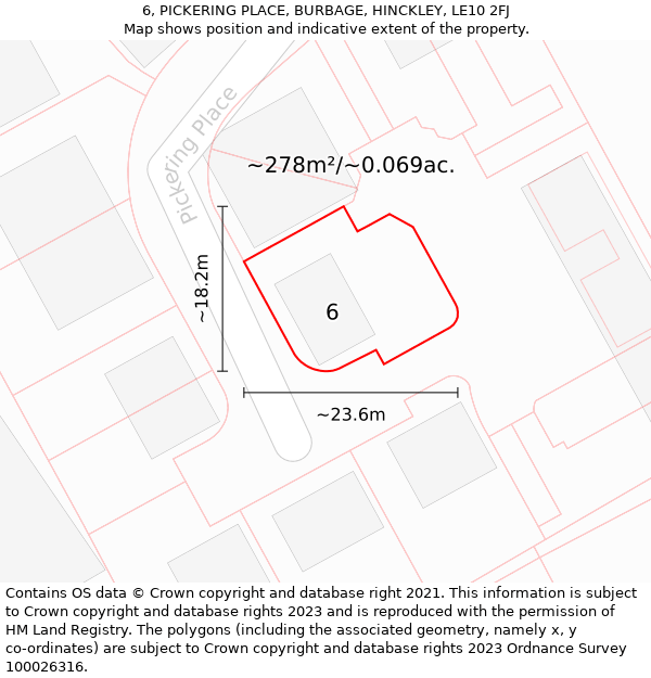 6, PICKERING PLACE, BURBAGE, HINCKLEY, LE10 2FJ: Plot and title map