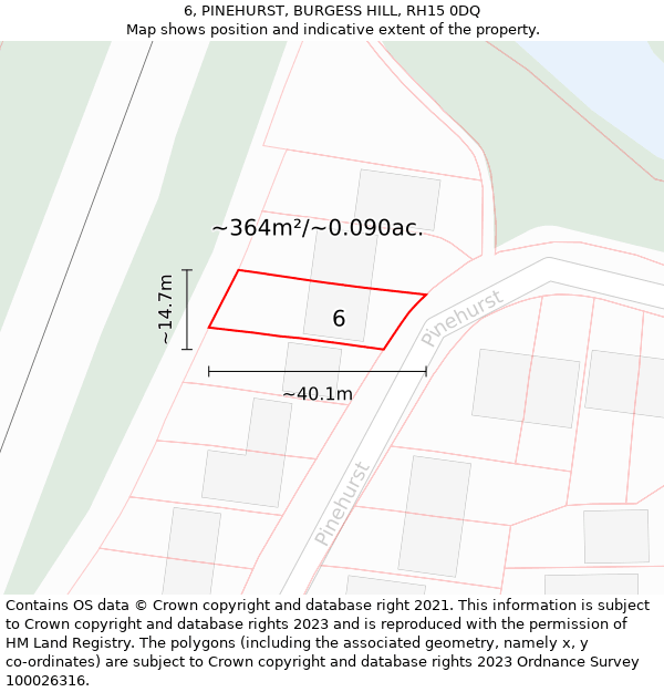 6, PINEHURST, BURGESS HILL, RH15 0DQ: Plot and title map