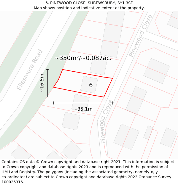 6, PINEWOOD CLOSE, SHREWSBURY, SY1 3SF: Plot and title map