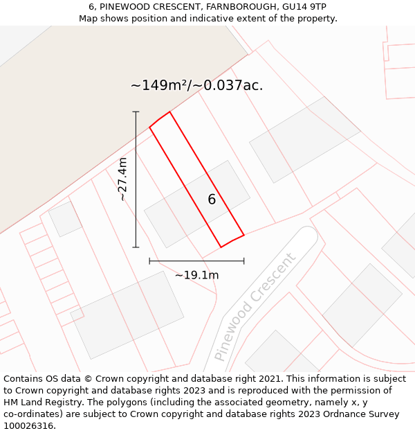 6, PINEWOOD CRESCENT, FARNBOROUGH, GU14 9TP: Plot and title map