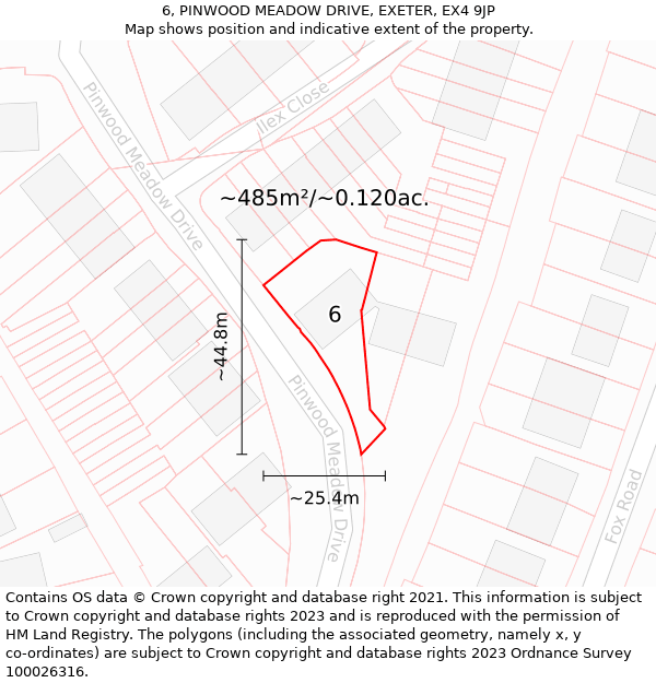 6, PINWOOD MEADOW DRIVE, EXETER, EX4 9JP: Plot and title map