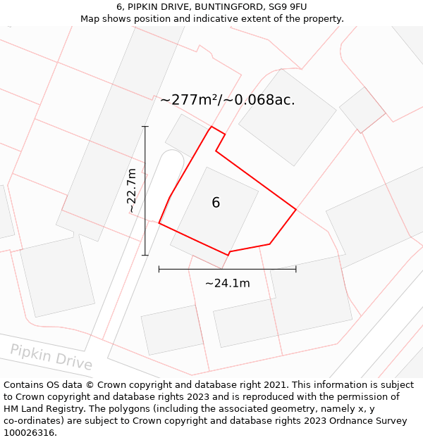 6, PIPKIN DRIVE, BUNTINGFORD, SG9 9FU: Plot and title map