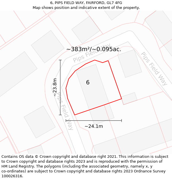 6, PIPS FIELD WAY, FAIRFORD, GL7 4FG: Plot and title map