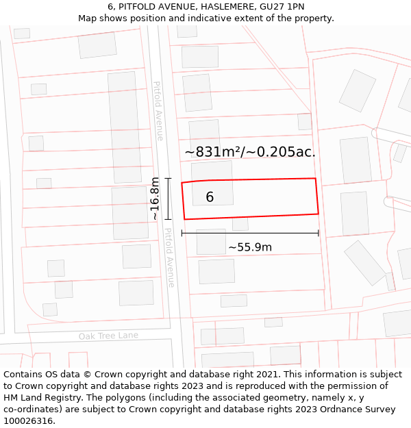 6, PITFOLD AVENUE, HASLEMERE, GU27 1PN: Plot and title map