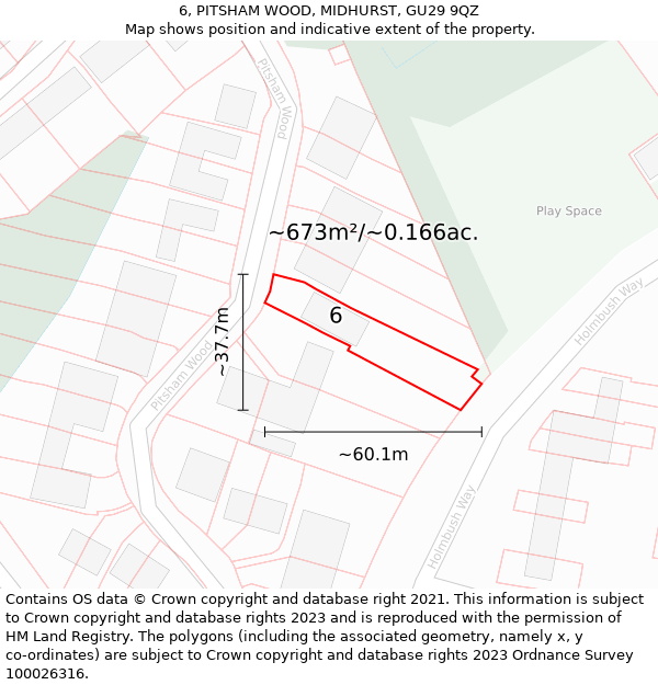 6, PITSHAM WOOD, MIDHURST, GU29 9QZ: Plot and title map