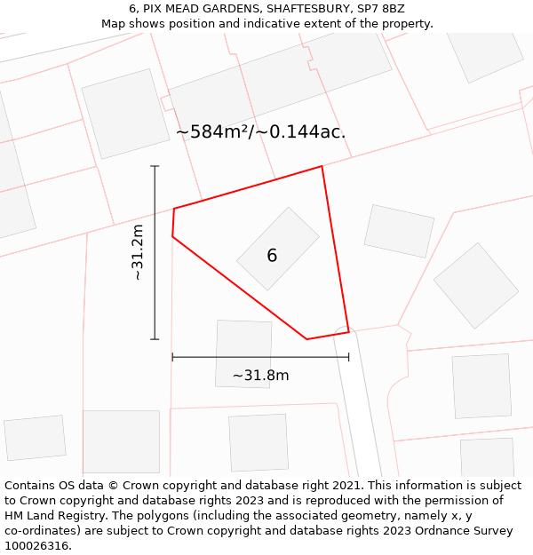 6, PIX MEAD GARDENS, SHAFTESBURY, SP7 8BZ: Plot and title map