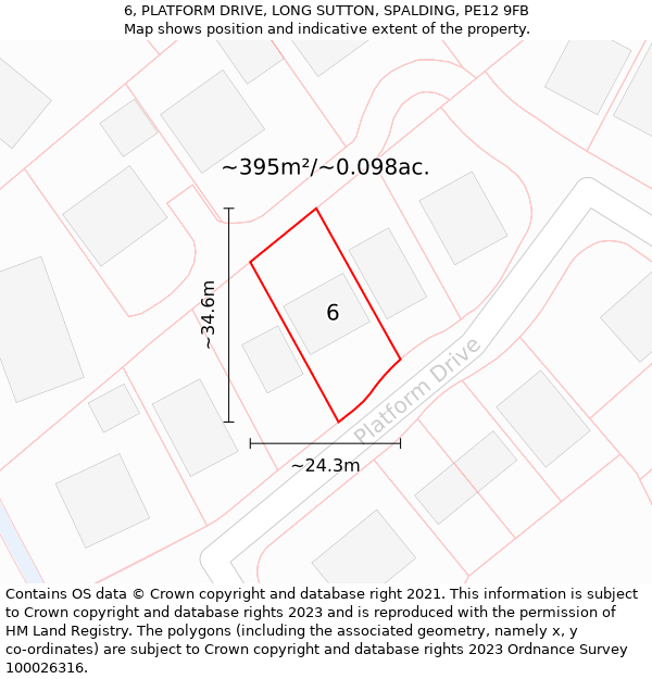 6, PLATFORM DRIVE, LONG SUTTON, SPALDING, PE12 9FB: Plot and title map