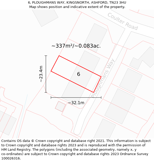 6, PLOUGHMANS WAY, KINGSNORTH, ASHFORD, TN23 3HU: Plot and title map