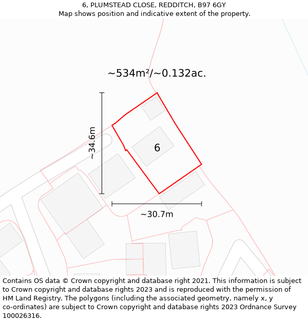 6, PLUMSTEAD CLOSE, REDDITCH, B97 6GY: Plot and title map