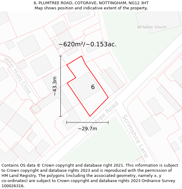 6, PLUMTREE ROAD, COTGRAVE, NOTTINGHAM, NG12 3HT: Plot and title map