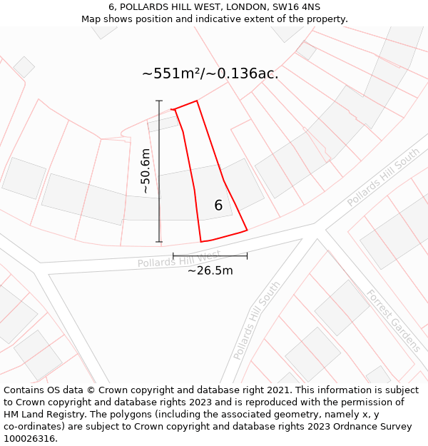 6, POLLARDS HILL WEST, LONDON, SW16 4NS: Plot and title map