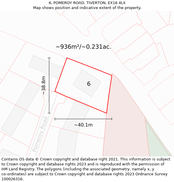 6, POMEROY ROAD, TIVERTON, EX16 4LX: Plot and title map