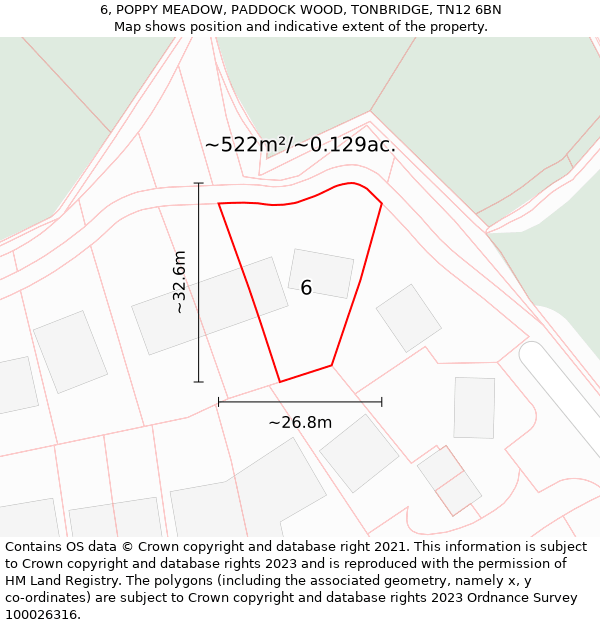 6, POPPY MEADOW, PADDOCK WOOD, TONBRIDGE, TN12 6BN: Plot and title map