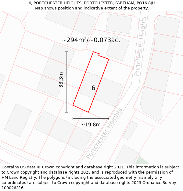 6, PORTCHESTER HEIGHTS, PORTCHESTER, FAREHAM, PO16 8JU: Plot and title map