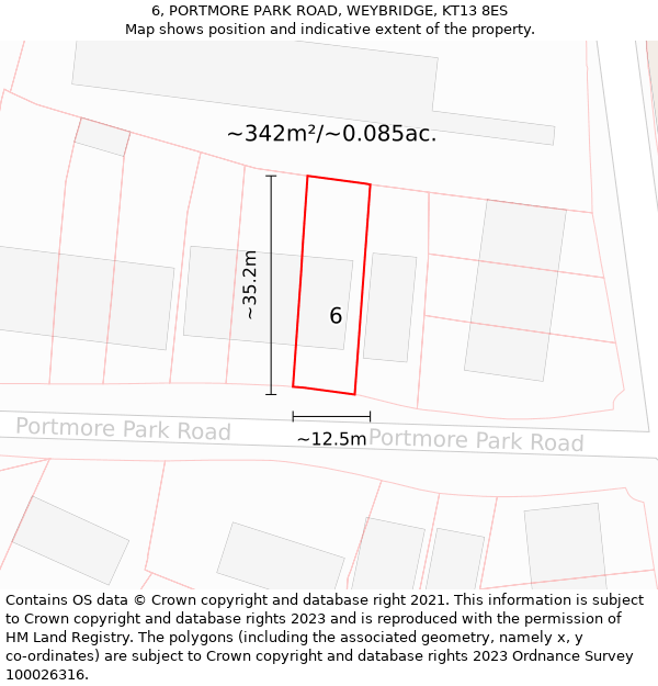 6, PORTMORE PARK ROAD, WEYBRIDGE, KT13 8ES: Plot and title map
