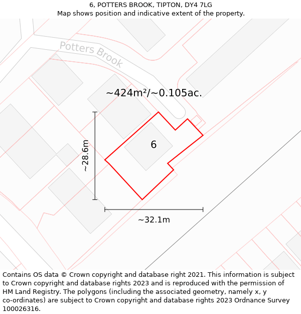 6, POTTERS BROOK, TIPTON, DY4 7LG: Plot and title map