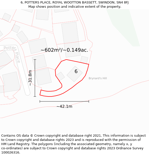 6, POTTERS PLACE, ROYAL WOOTTON BASSETT, SWINDON, SN4 8FJ: Plot and title map