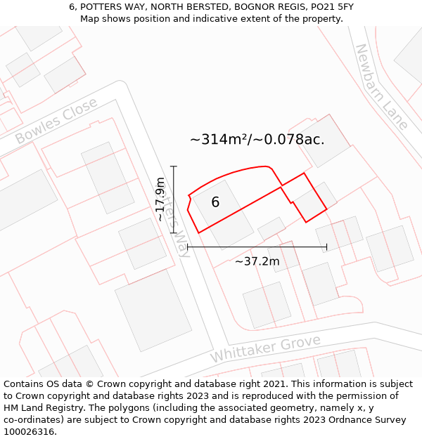 6, POTTERS WAY, NORTH BERSTED, BOGNOR REGIS, PO21 5FY: Plot and title map