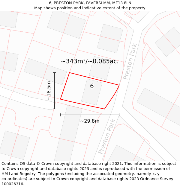 6, PRESTON PARK, FAVERSHAM, ME13 8LN: Plot and title map