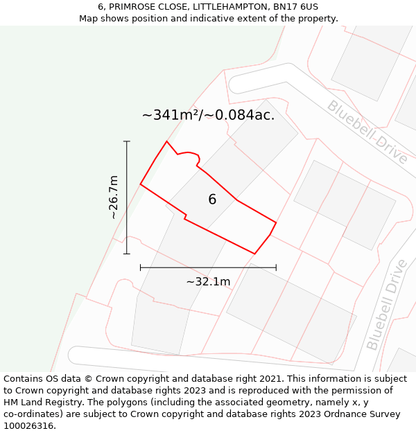 6, PRIMROSE CLOSE, LITTLEHAMPTON, BN17 6US: Plot and title map