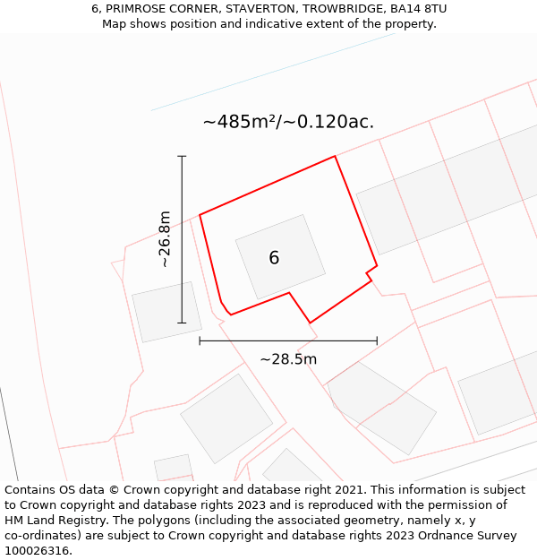 6, PRIMROSE CORNER, STAVERTON, TROWBRIDGE, BA14 8TU: Plot and title map