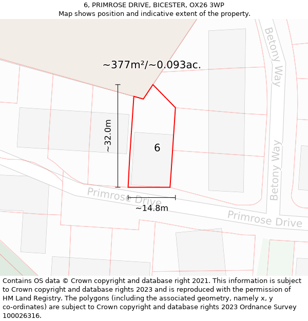 6, PRIMROSE DRIVE, BICESTER, OX26 3WP: Plot and title map