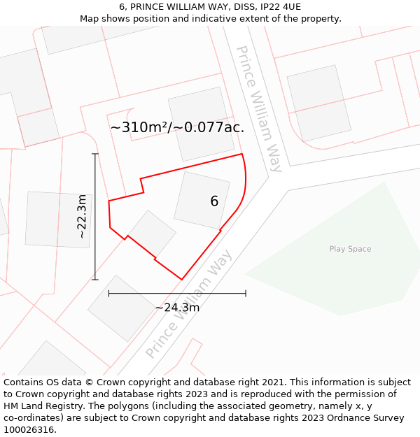 6, PRINCE WILLIAM WAY, DISS, IP22 4UE: Plot and title map
