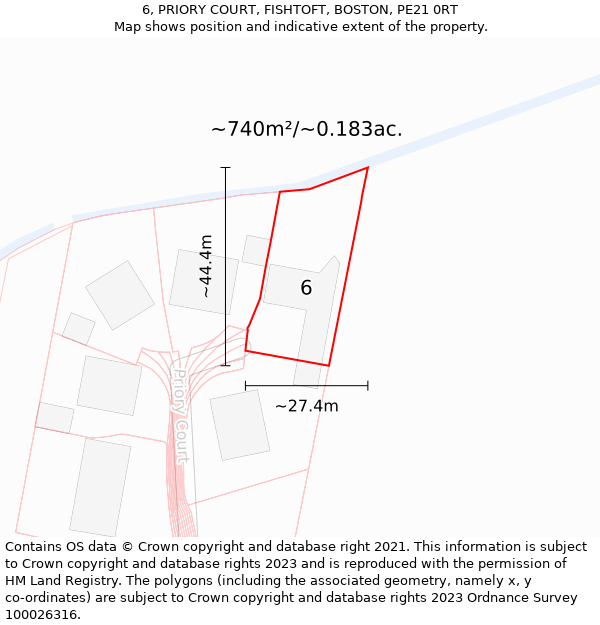 6, PRIORY COURT, FISHTOFT, BOSTON, PE21 0RT: Plot and title map