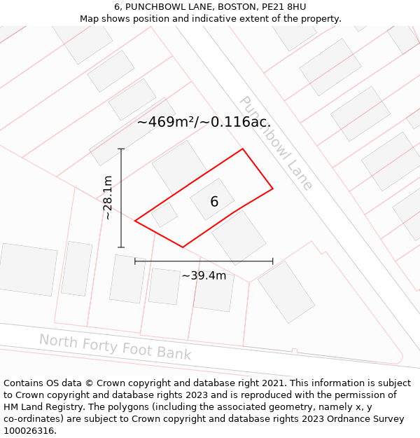 6, PUNCHBOWL LANE, BOSTON, PE21 8HU: Plot and title map