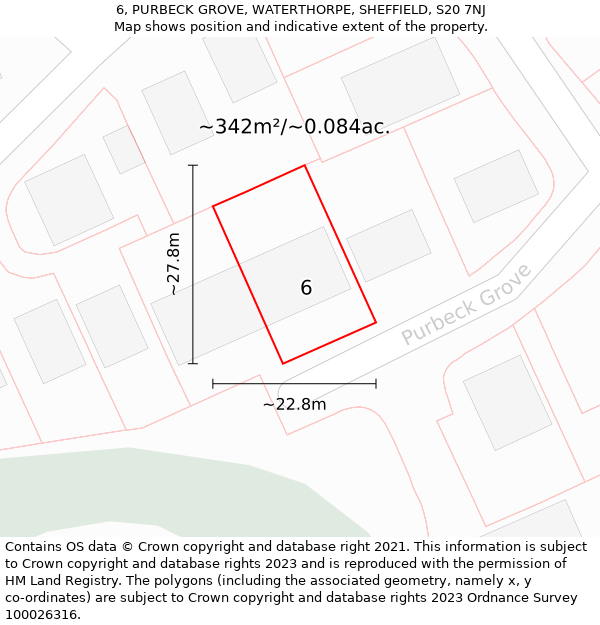 6, PURBECK GROVE, WATERTHORPE, SHEFFIELD, S20 7NJ: Plot and title map