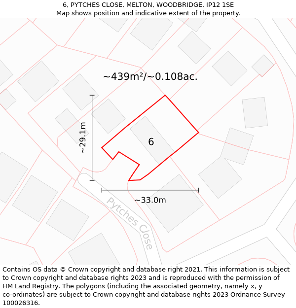 6, PYTCHES CLOSE, MELTON, WOODBRIDGE, IP12 1SE: Plot and title map