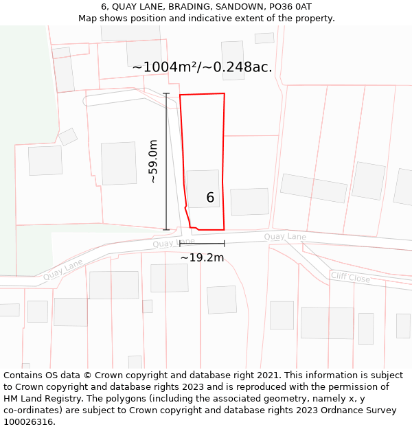 6, QUAY LANE, BRADING, SANDOWN, PO36 0AT: Plot and title map