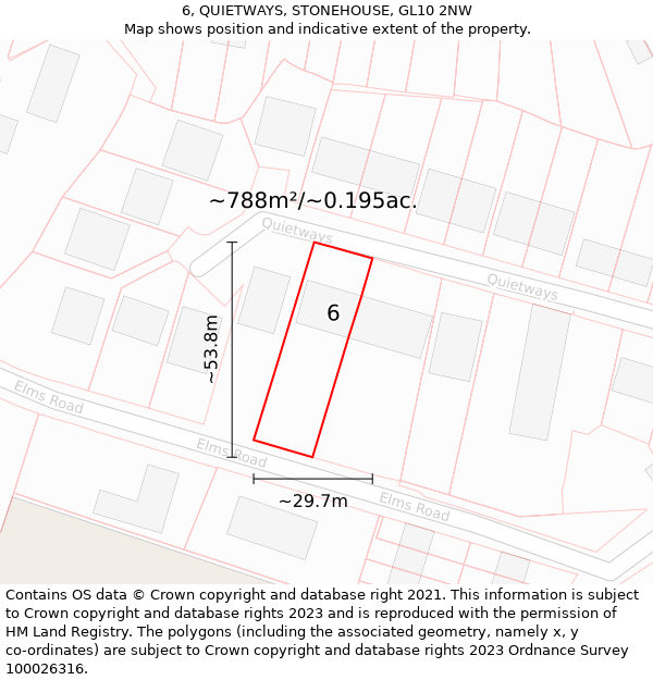 6, QUIETWAYS, STONEHOUSE, GL10 2NW: Plot and title map