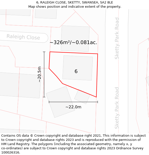 6, RALEIGH CLOSE, SKETTY, SWANSEA, SA2 8LE: Plot and title map