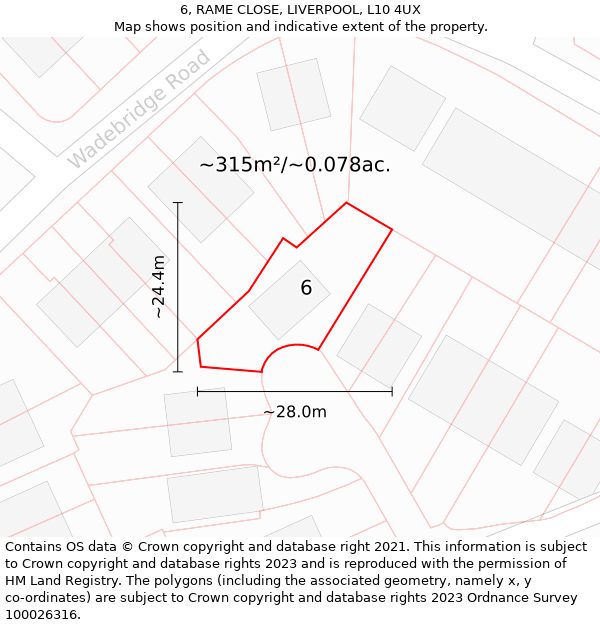 6, RAME CLOSE, LIVERPOOL, L10 4UX: Plot and title map