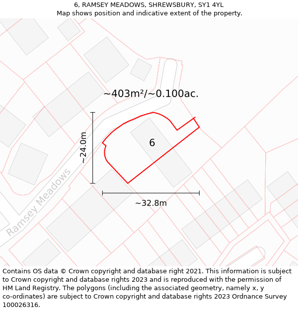 6, RAMSEY MEADOWS, SHREWSBURY, SY1 4YL: Plot and title map