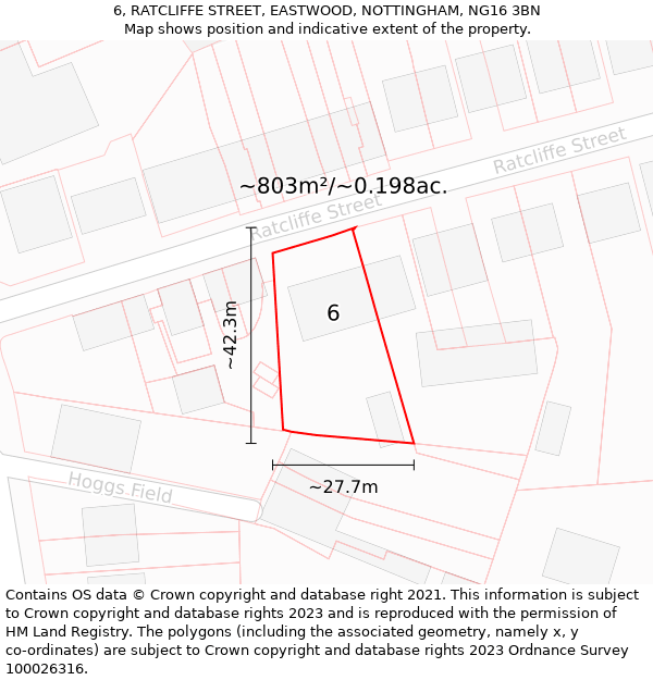 6, RATCLIFFE STREET, EASTWOOD, NOTTINGHAM, NG16 3BN: Plot and title map