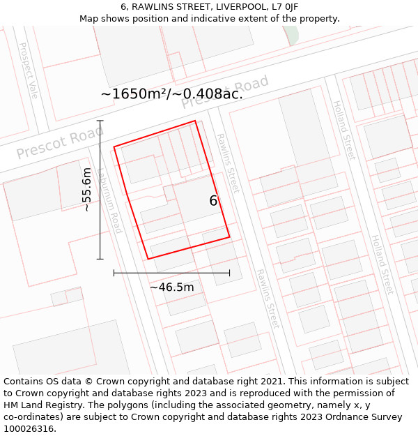 6, RAWLINS STREET, LIVERPOOL, L7 0JF: Plot and title map