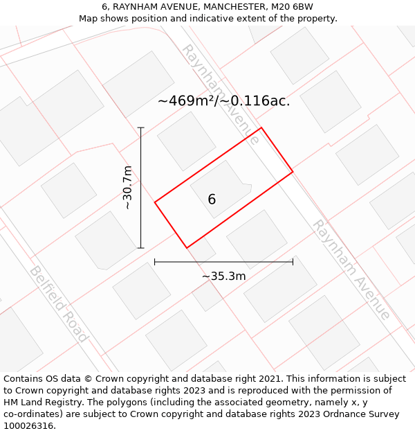 6, RAYNHAM AVENUE, MANCHESTER, M20 6BW: Plot and title map